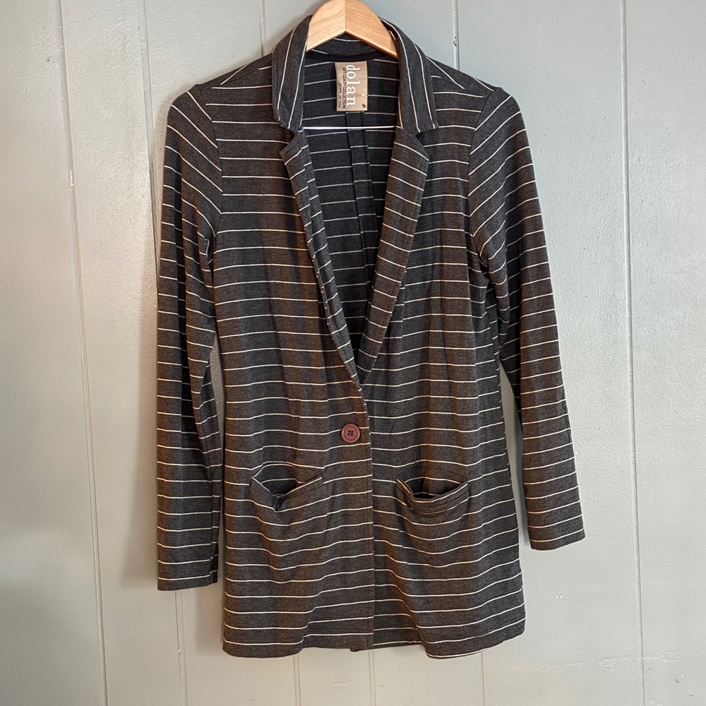 Dolan Left Coast Collection Gray White Striped Knit Blazer Jacket Medium USA
